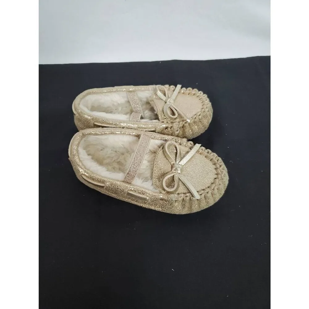 Toddler Girls s (5-6), Fuzzy Gold Glitter Slip-on Shoes